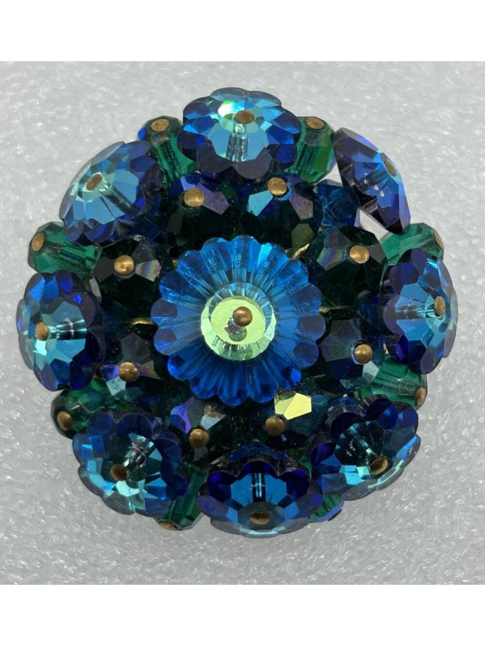 Vintage Margarita Rivoli Crystal Brooch Domed Deep Blue Aurora Borealis Unsigned